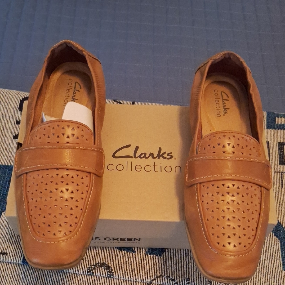 Clarks Tan Perforated Leather Loafers